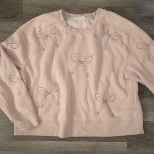 Pink Bow Fleece Crewneck Pullover Sweater Women XL